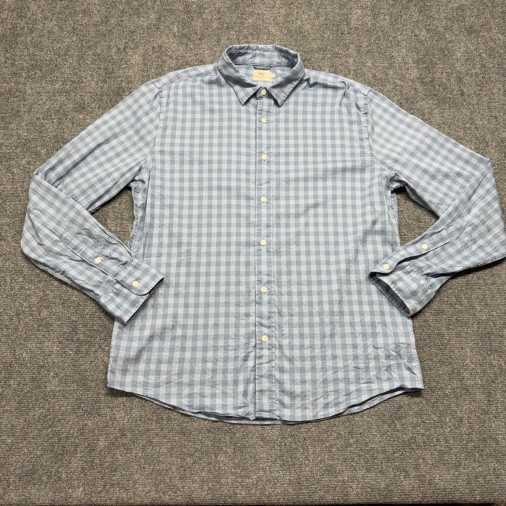 Faherty Brand Shirt Mens L Blue Gingham Check Stretch Long Sleeve Button Up